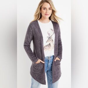 Maurices Purple Eyelash Fuzzy Open Front Long Cardigan Women’s Size Medium Fall